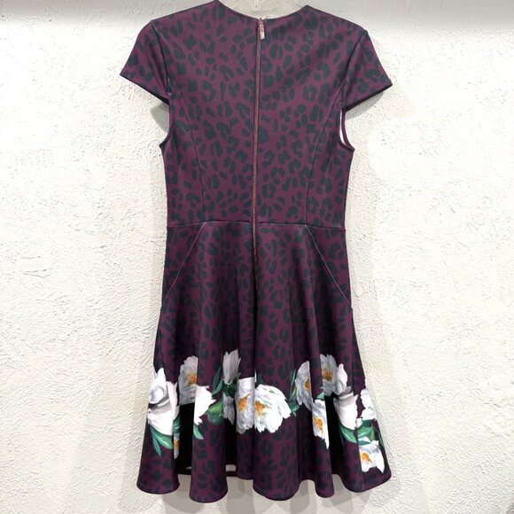 Ted Baker Animal And Floral Print Skater Dress Purple Size XS Size 1 TB - Picture 12 of 17